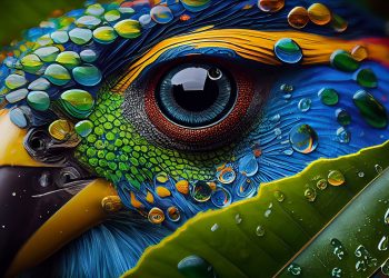 Tropical macaw perched, vibrant feathers in focus generated by artificial intelligence